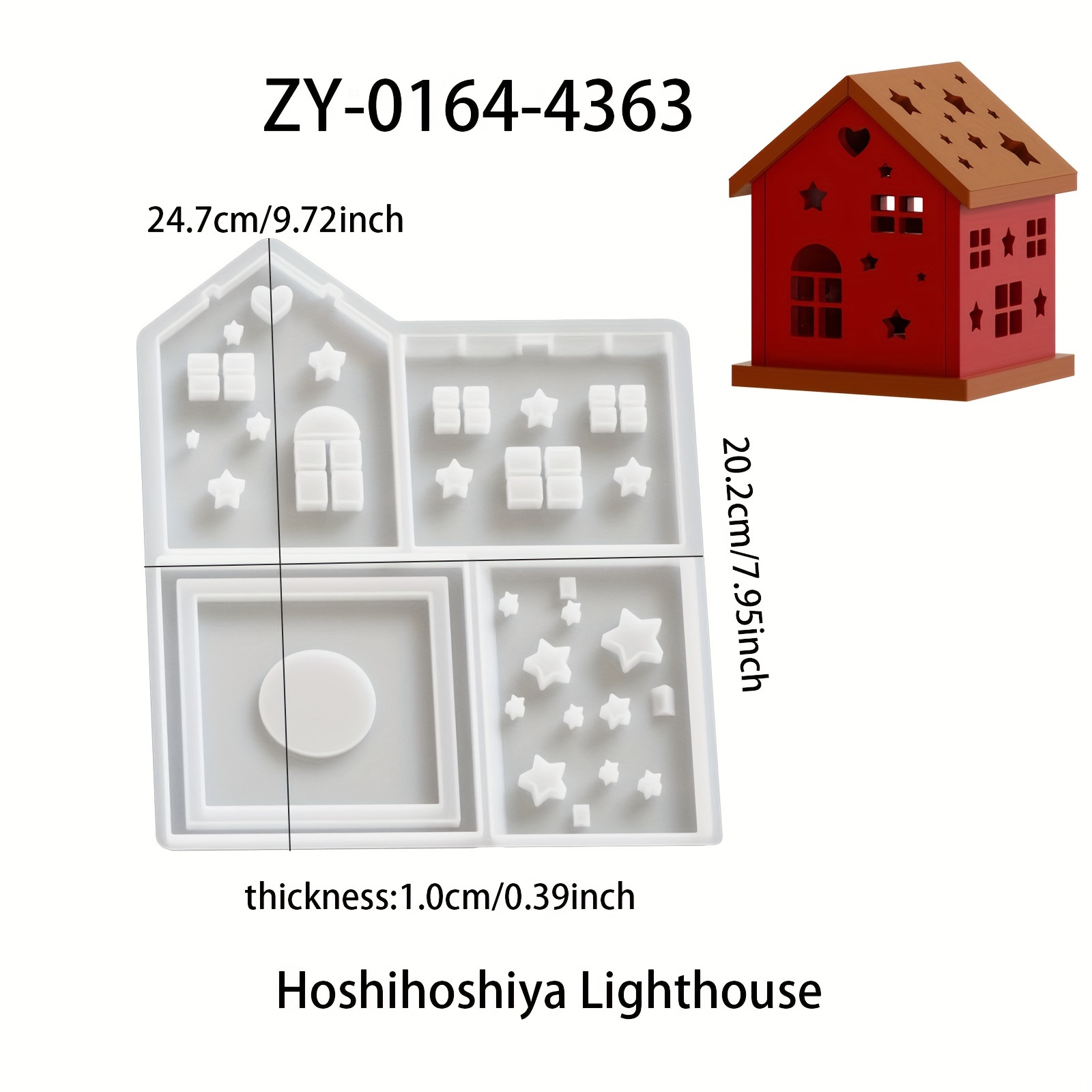 Plaster Resin Casting Mold Set For Diy Home Candle Holder, , Rectangle, Star, Christmas Tree, Interlocking Christmas House Night Light Silicone Mold