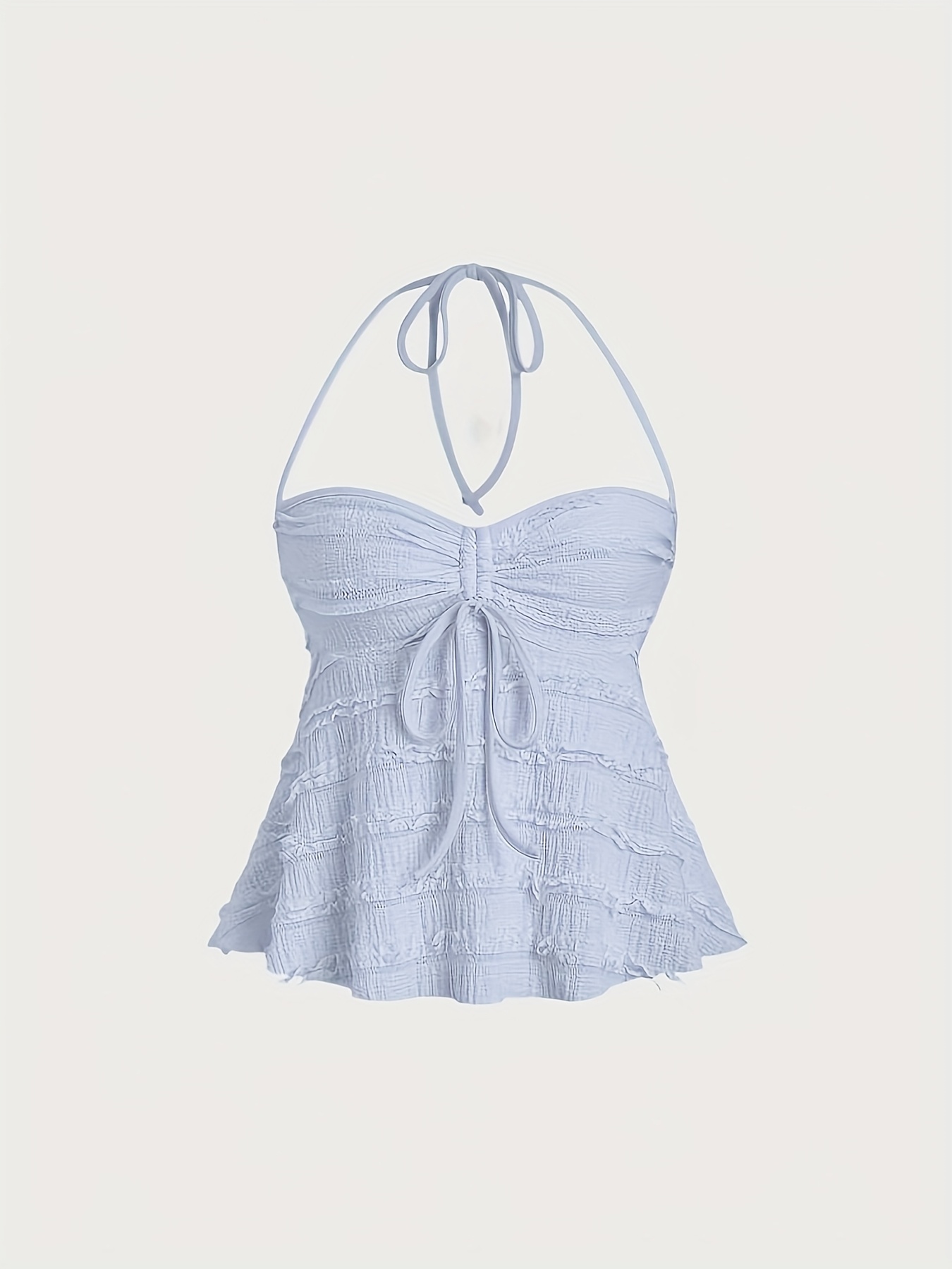 Nianian Select Y2K Off-Shoulder Halter Neck Tank Top - Solid Color Ruffled Bow Detail, Machine Washable Lightweight All-Season Women's Sexy Backless Top