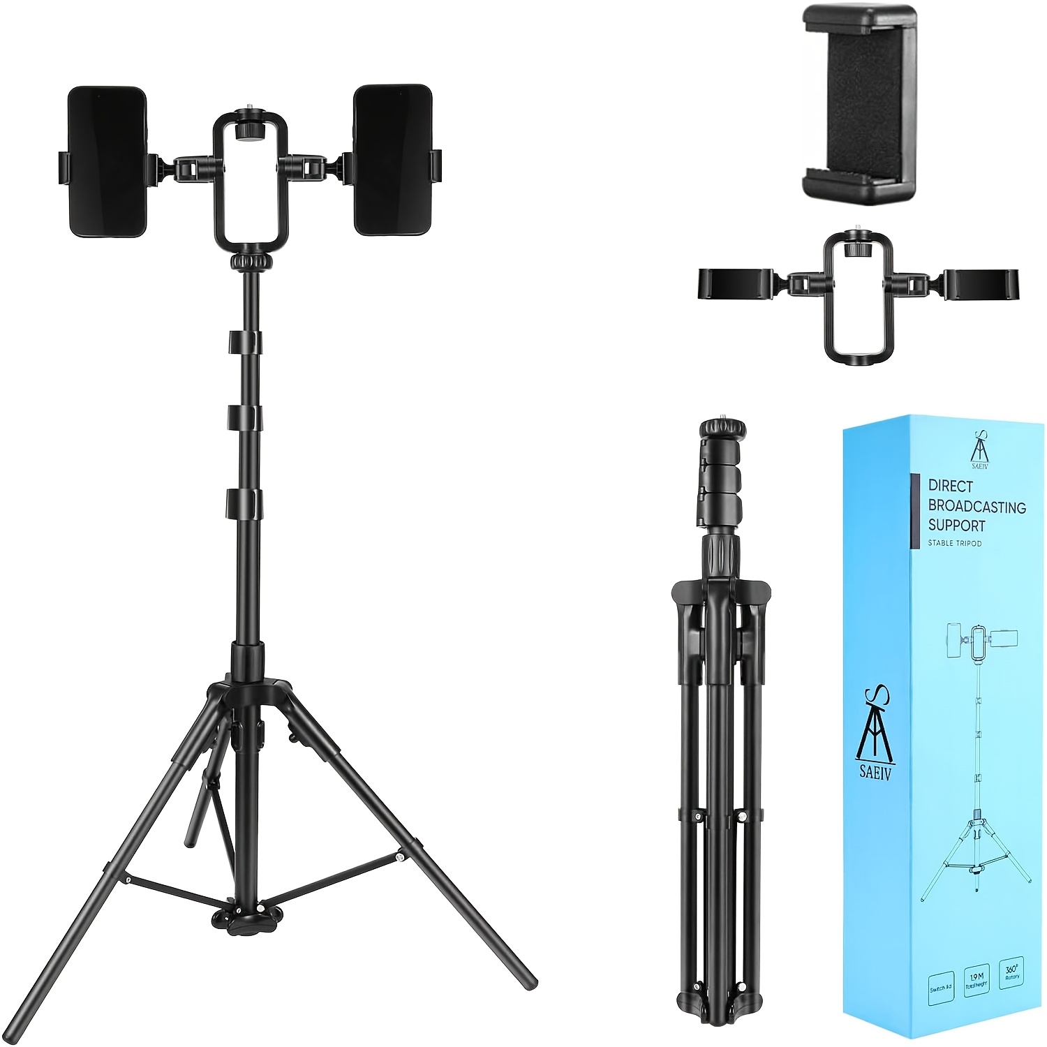 Image of 1pc A 190cm/75inch Smartphone Tripod Featuring 3 Adjustable Mounting , -section Telescopic Aluminum Alloy Pole, Reinforced And Thickened Tripod Legs, Along With A User-friendly Smartphone Holder