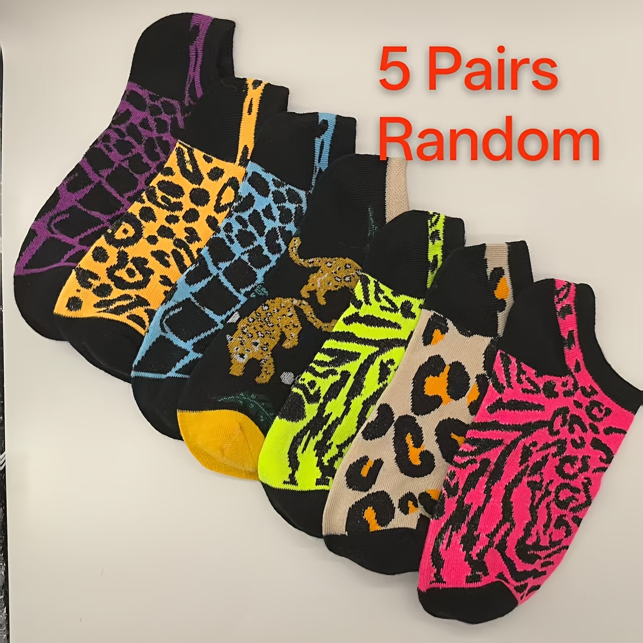 TEMU Random 5 Pairs Leopard Print Animal Short Socks, Comfortable All-match Socks