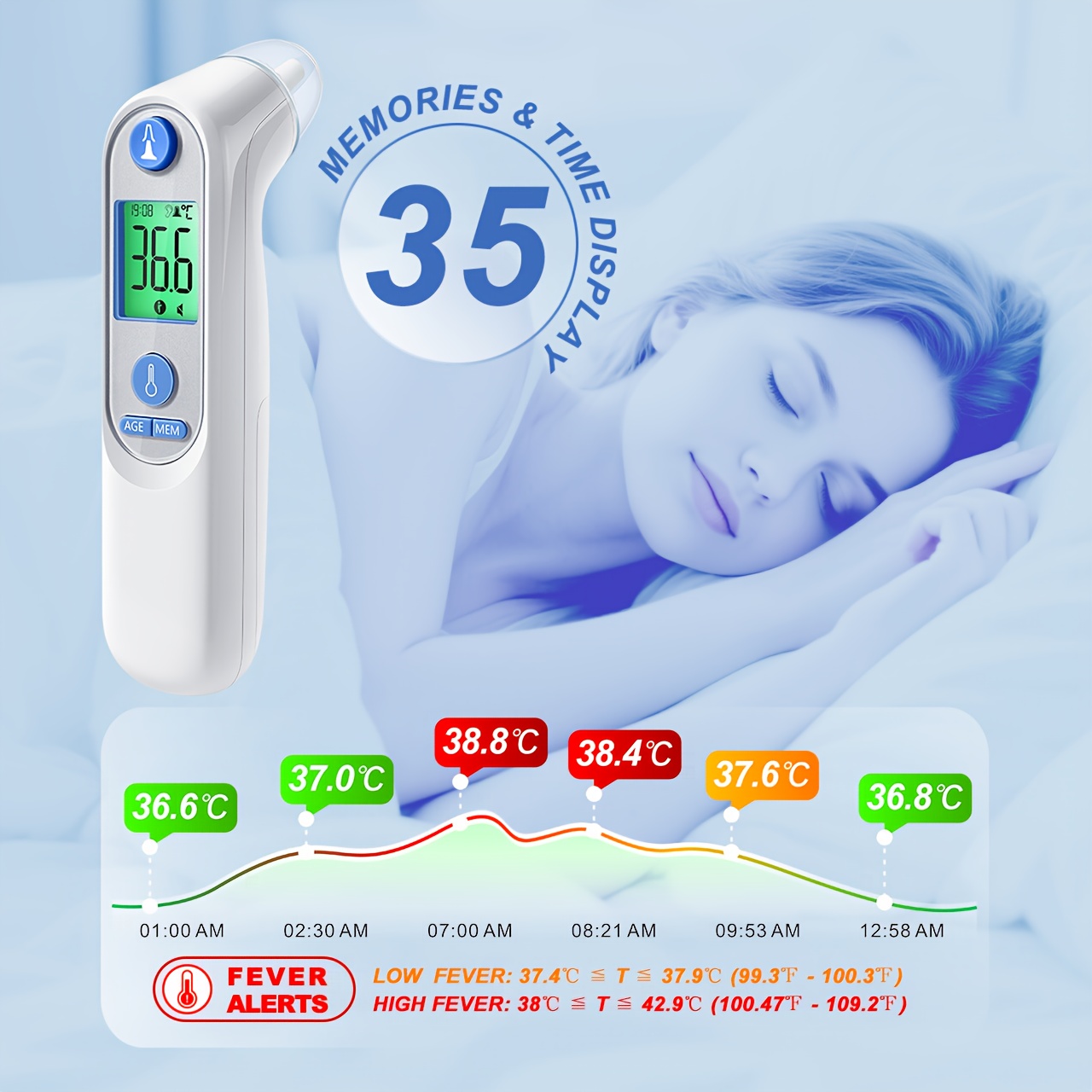 Puzxo Non-contact Thermometer, Instant 1 Second Accurate Temperature Measurement, Ear Temperature Gun, With LCD Display, Suitable For Babies, Children And Adults, Infrared Thermometer, Suitable For Family, Travel, Disease Monitoring - Image 9