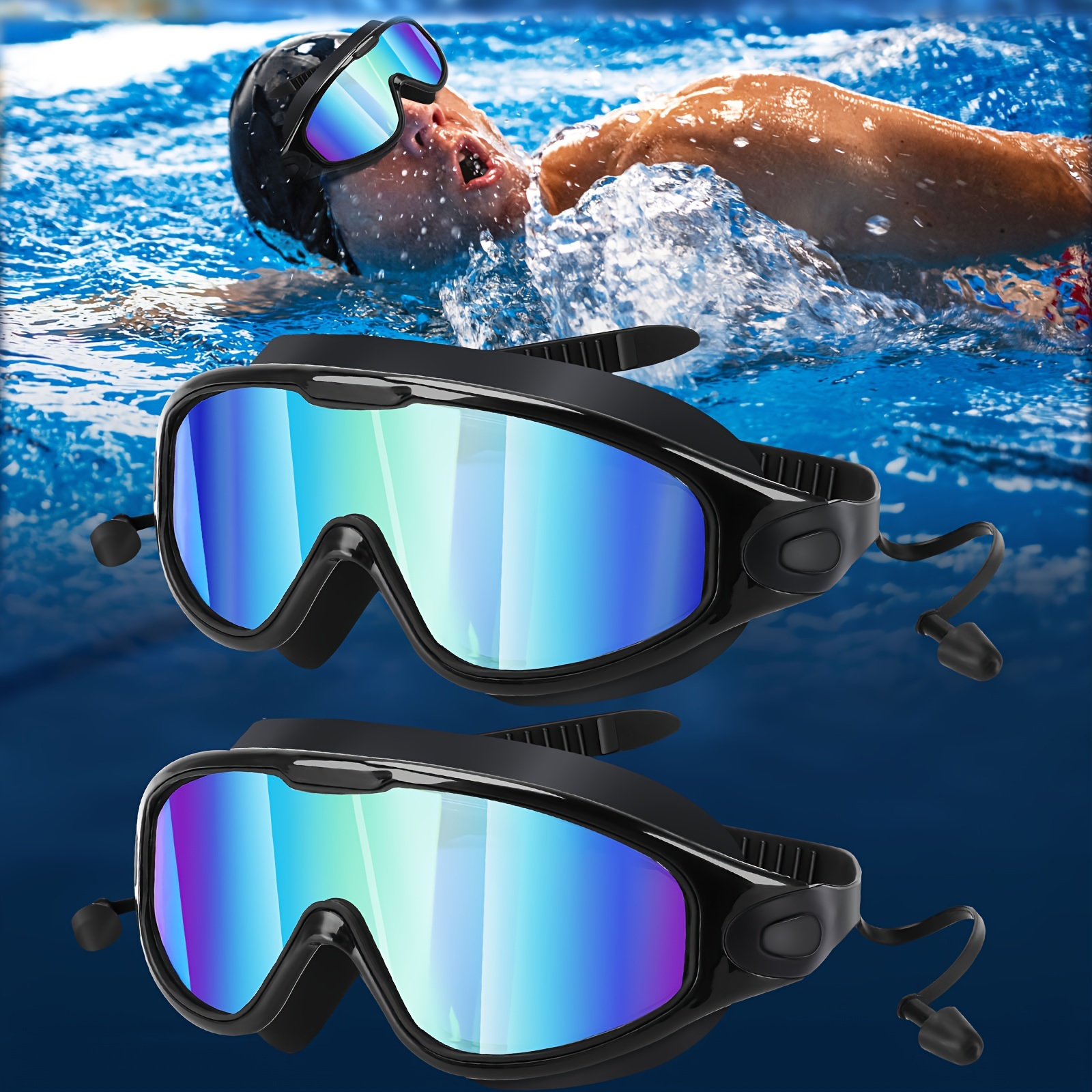 

2-pack Goggles, Wide View Swim Goggles For Men Women Youth Teen, No Leaking Swim Glasses For Men Women, Anti-fog, Over 15