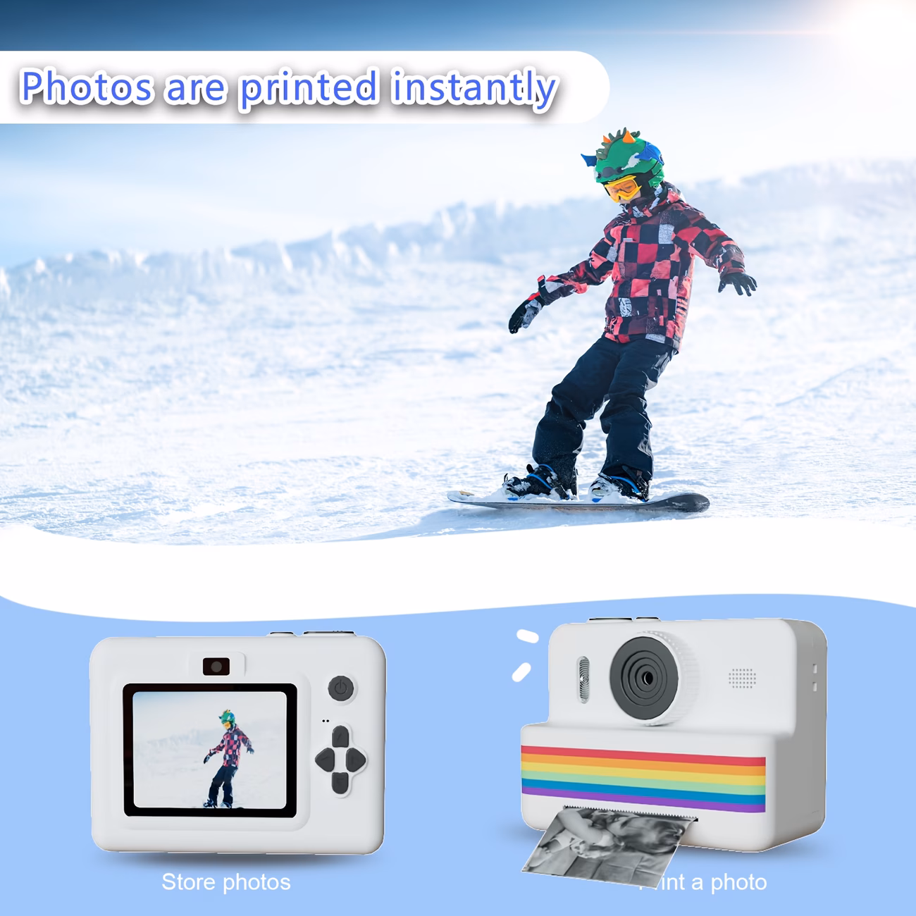 fotocamera instantanea per bambini con selfie e video 1080p - stampante fotografica per ragazzi e ragazze 4+, fotocamera digitale con carta fotografica istantanea, compatibile con iphone/simili (etĆ 4+) Dettagli dell'articolo 3