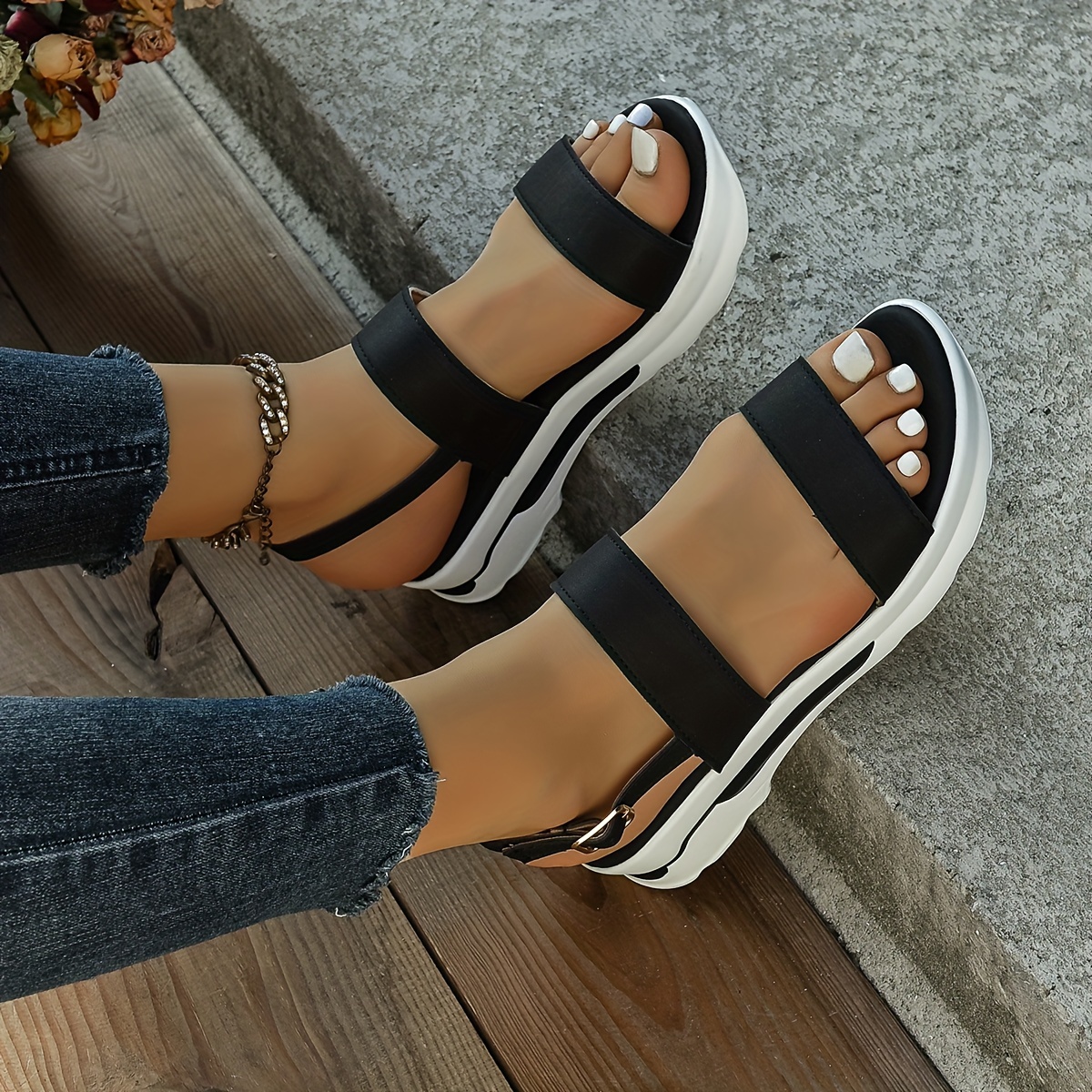 women s wedge heeled sandals casual open toe platform shoes details 3