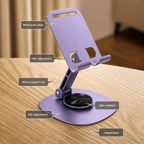 mobile phone stand 360 rotating desktop holder featuring adjustable height and a foldable design suitable for use and by the bedside compatible
