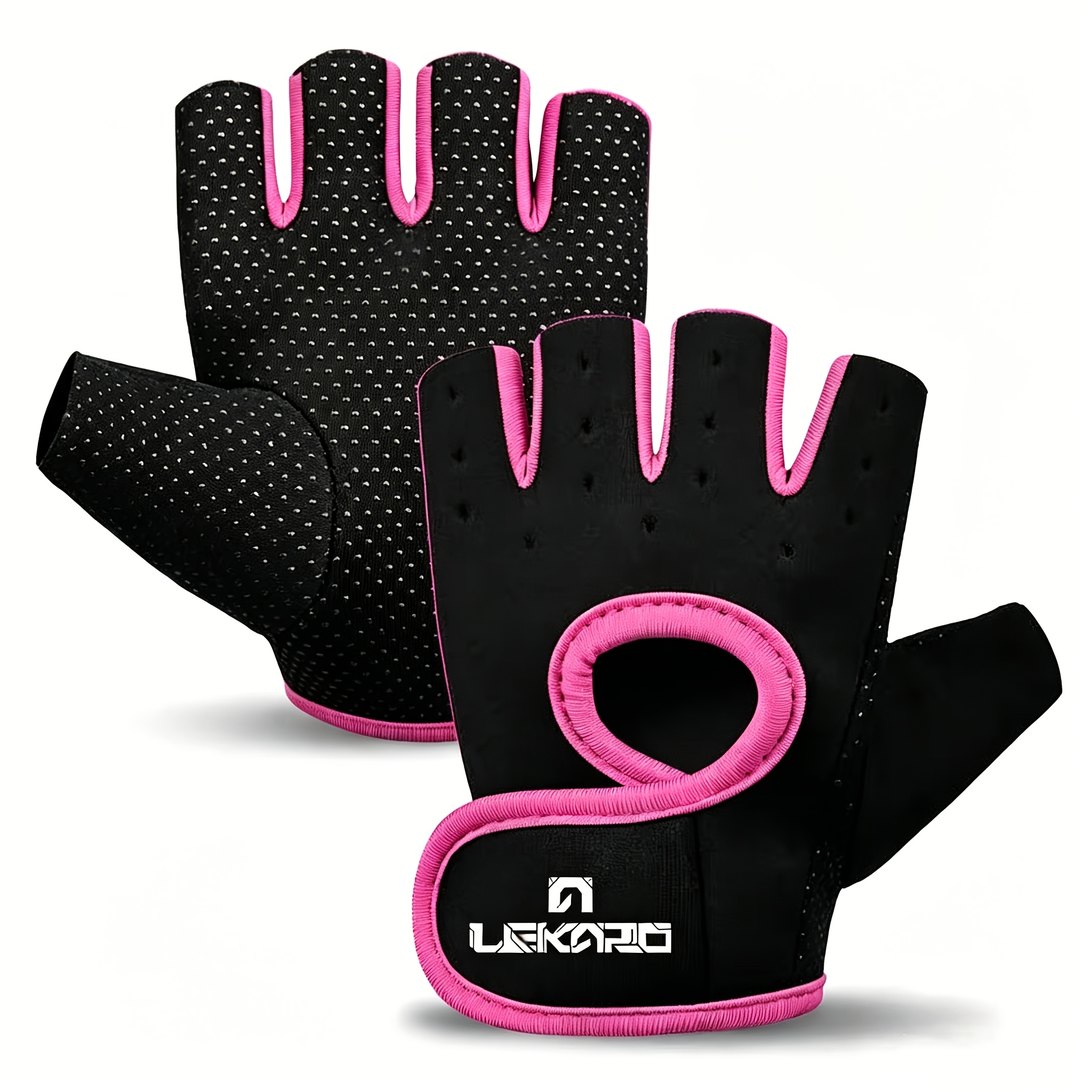 TEMU Breathable Anti-slip Half-finger Fitness Gloves, Palm Anti-slip Dot Pattern And Hook-and-loop Wristband, Non-slip And Sweat-proof For Dumbbell