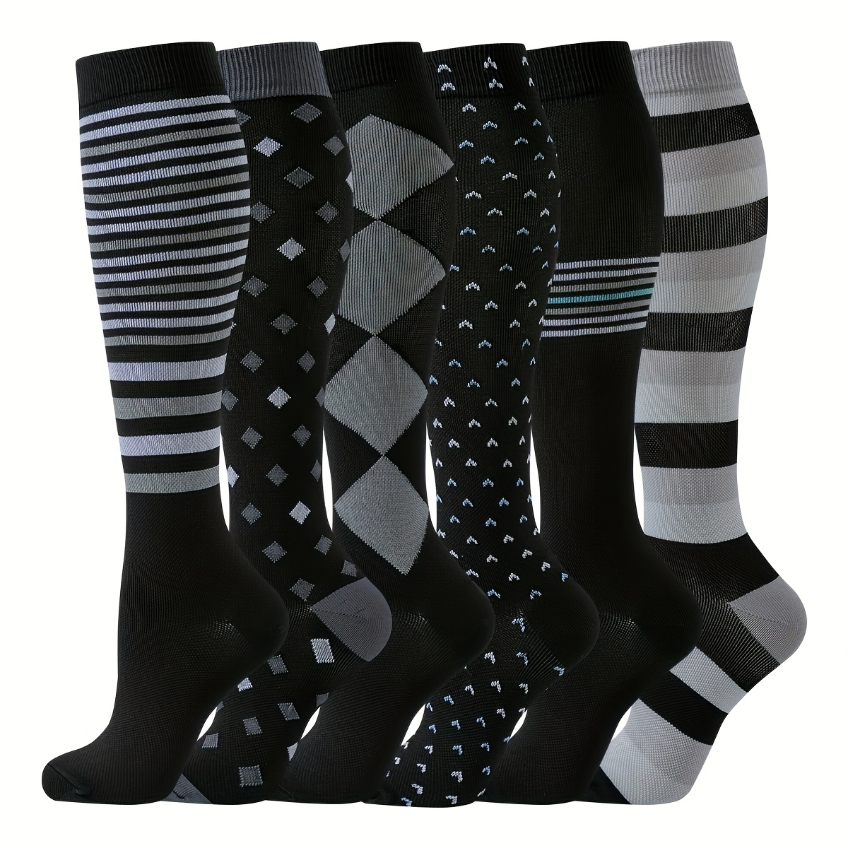TEMU 6 Pairs Of Men's And Women's Compression Knee High Sports Socks, Sweat-absorbing Fiber Comfortable Breathable Socks, Suitable For Men's