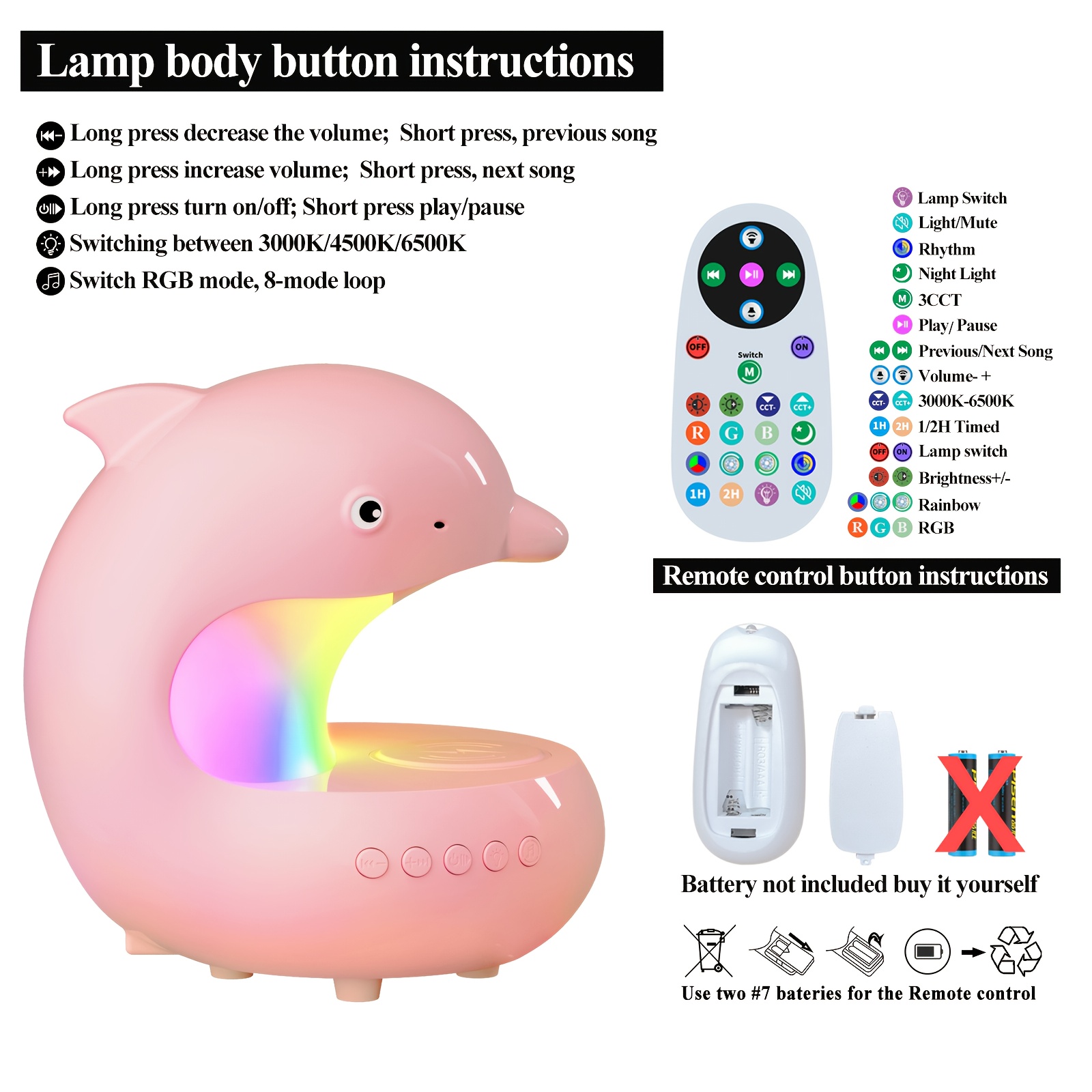 smart rgb light with wireless speaker fast wireless charger adjustable brightness dolphin desk lamp usb type c wireless bedroom night light valentines day gift camping wedding decor halloween christmas decor Product details 9