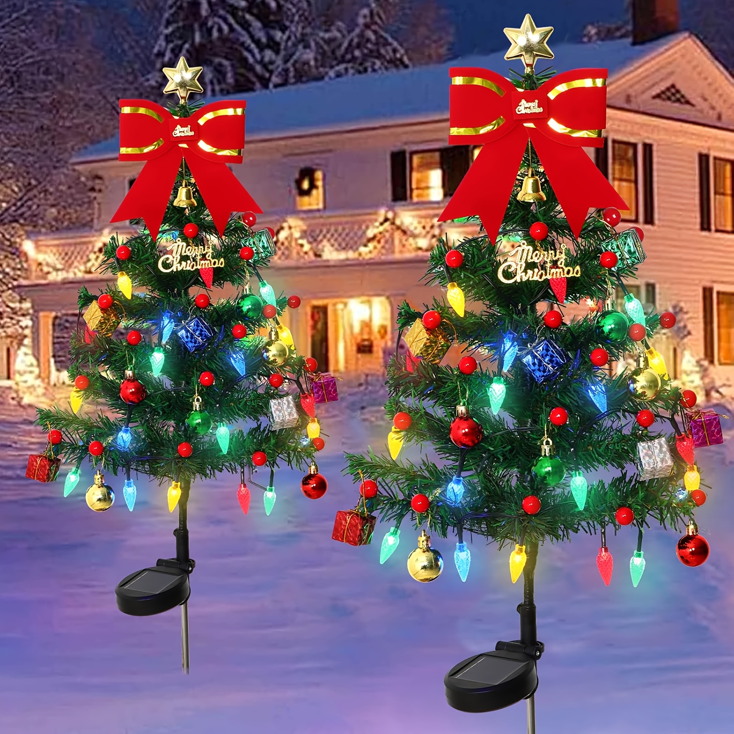 solar christmas tree lights 40 four color led lights solar Temu