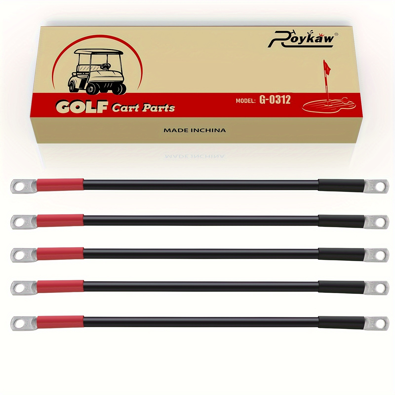 

5pcs Roykaw 4 Golf Battery Cables For Ds 1995-up 48 Models, -duty Copper Tin- Lugs, -corrosion/-oxidation