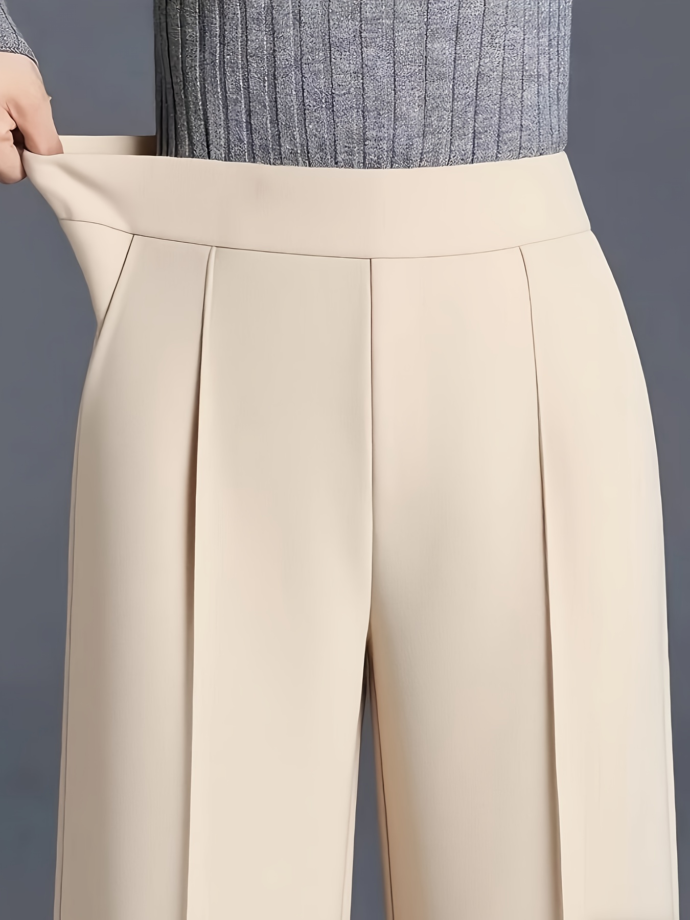imagen del artículo talla   - talla   - talla   - talla   - talla   - talla   - talla   - pantalones largos elegantes de pierna   y pierna ancha con cintura elástica   para mujer - confección 3d y corte   favorecedor, pantalones casuales de color   con bolsillos inclinados