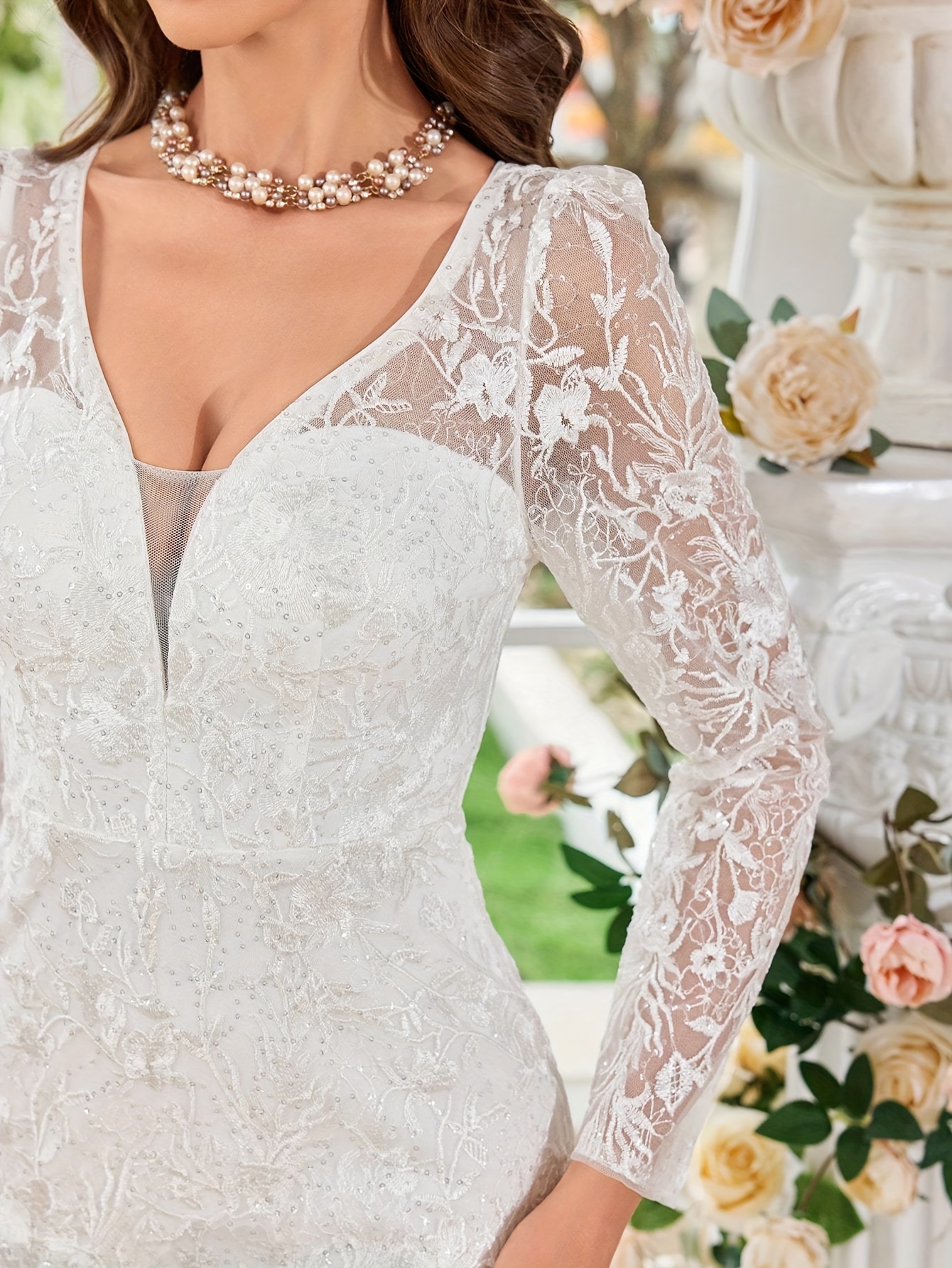 long sleeve bodycon wedding dress Tracy Studio White LONG SLEEVE TRAPEZOID NECKLINE BODYCON FULL DRESS main image 0