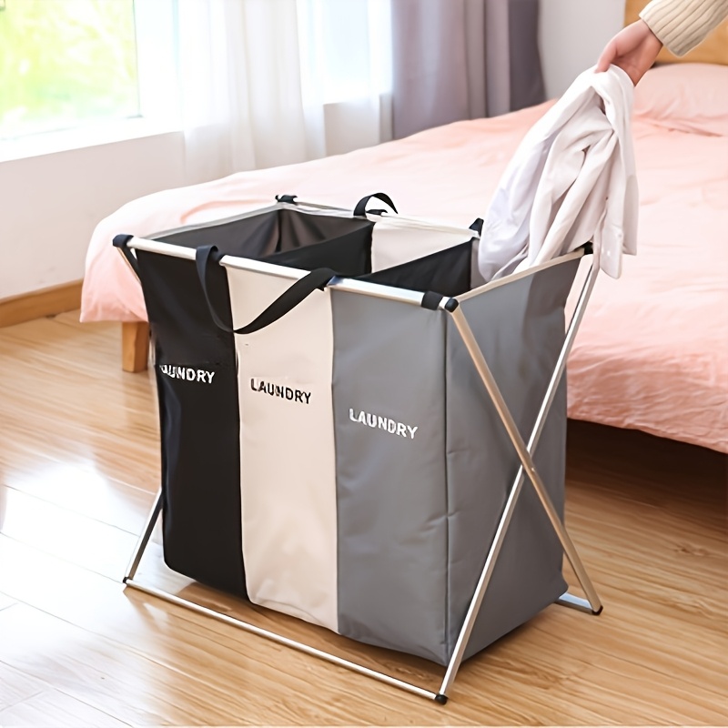TEMU Laundry Basket With 3 Compartments Narrow 155l Laundry Bag - Laundry Sorter Laundry Laundry Collector, Foldable Laundry Chest Laundry Basket