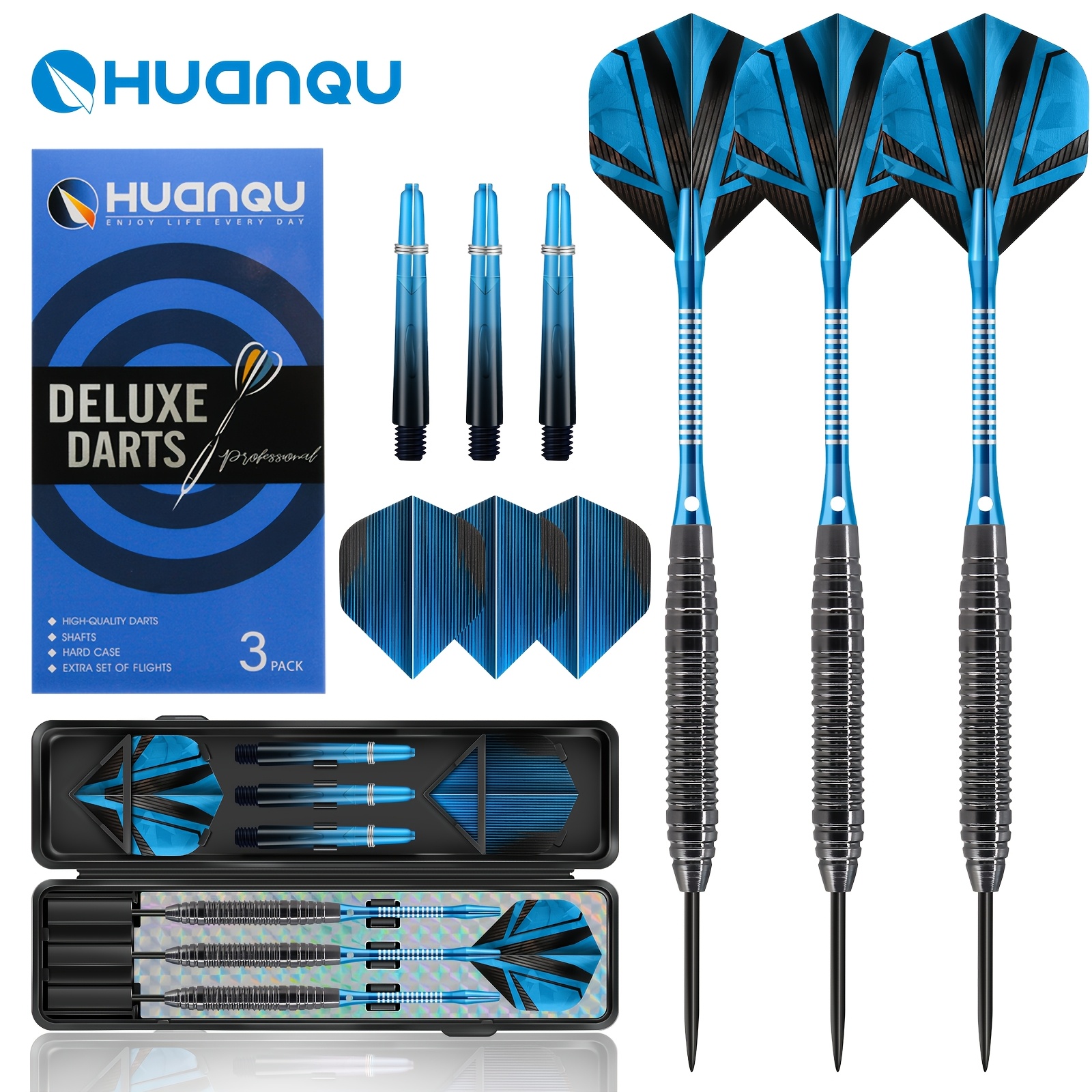 E-shop 20g Professionelles Eisen-Dart-Set mit extra 3 Äxten + 3 PET-Spitzen + Anspitzer, erhältlich in 5 Farben, perfektes Indoor/Outdoor-Spielgeschenk