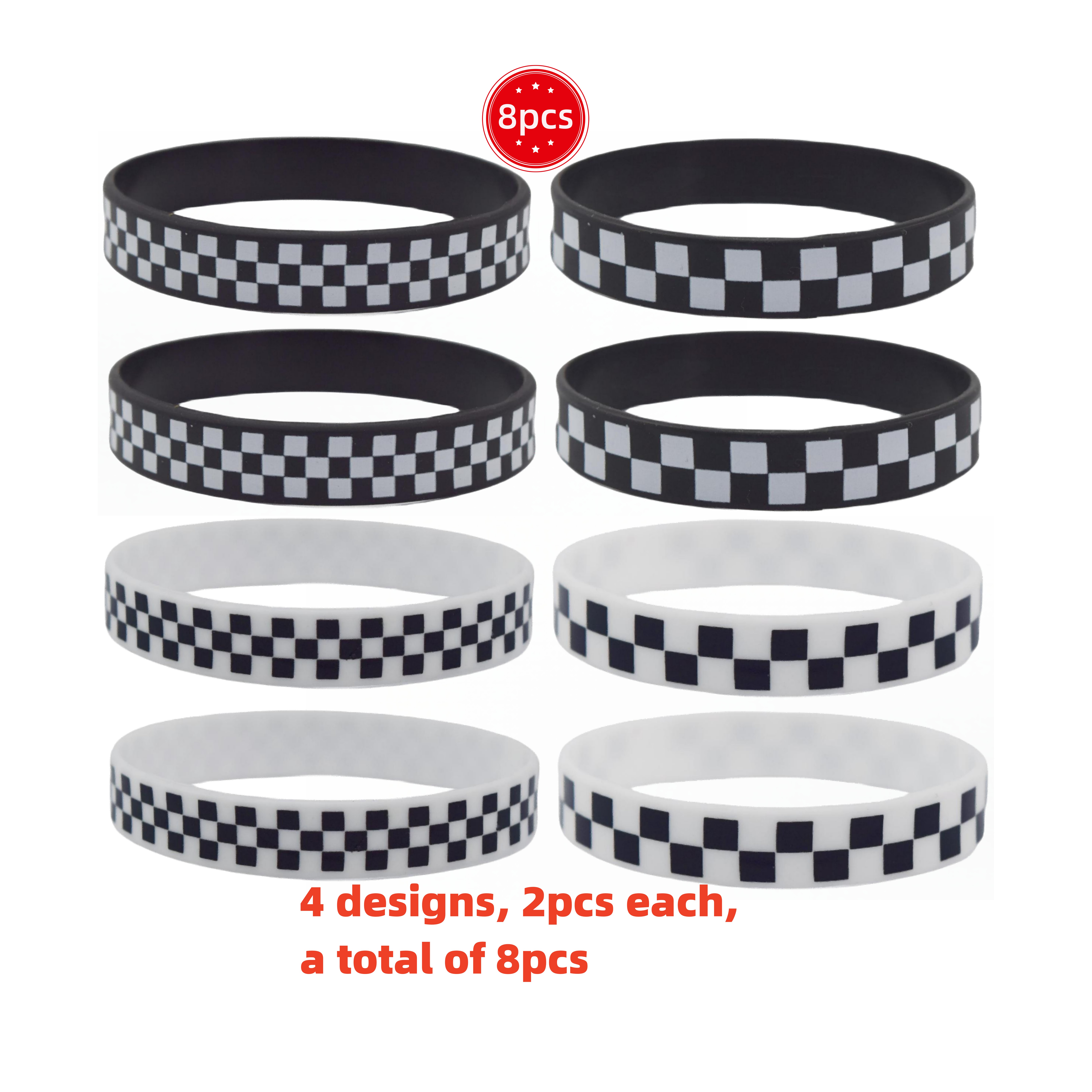 

8pcs Racing Silicone Wristband, Checkered Simple Fashion Wristband, Sports Wristband, Perfect Gift For Friend And Family