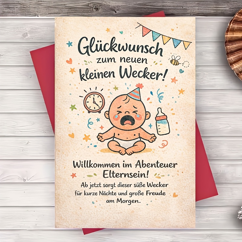 E-shop Grußkarte und 1 Umschlag Lustige Grußkarte für Neugeborenes für frischgebackene Eltern Willkommen im Niedliches Weinendes Baby Design