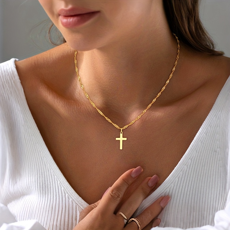 1pc Of Women's Fashion Retro Elegant Versatile Alloy Cross Pendant Twisted Chain Necklace, Very Suitable For Autumn And Winter Season Sweater Chain Wear Jewelry Additions