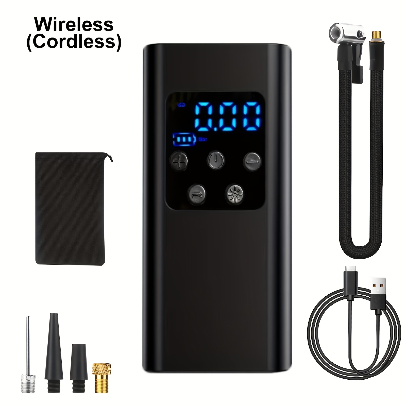 TEMU Portable Electric Tire Inflator Pump Tire Air Compressor With Digital Pressure Gauge, Usb Charging, Rechargeable Lithium-ion 18650 Battery -