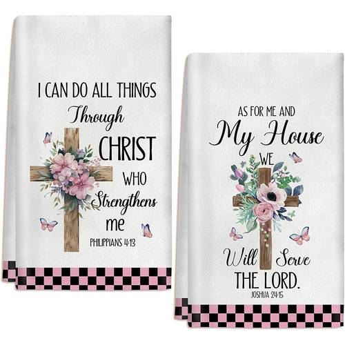 item picture 2pcs healing and inspirational scripture double towel accent pink and black faith decorative towel 8 x 12 inch 16 x 24 inch