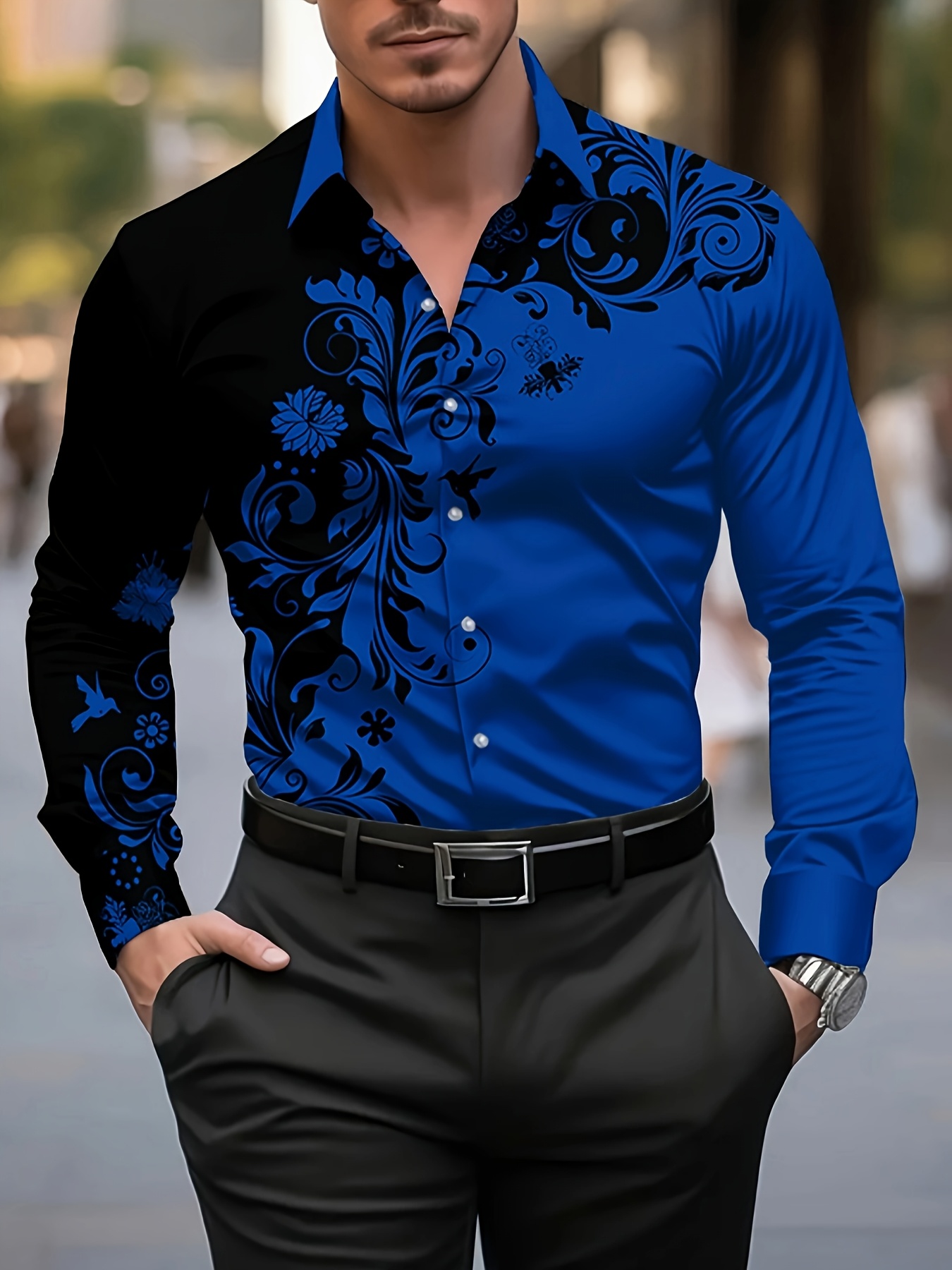 *'s Casual Floral Print Dress Shirt - Black & White * Button-Up Collar,  Long Sleeve, Regular Fit for Spring/ Fall, Versatile for Casual