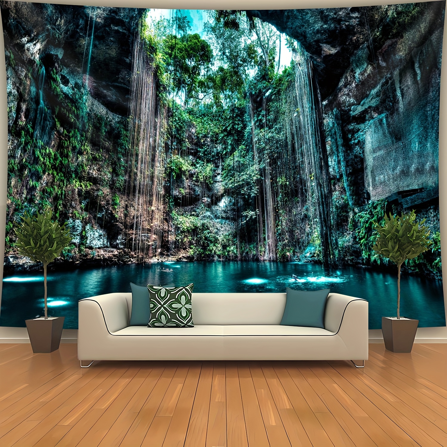 Natural Cave Swimming Pool Wall Tapestry Large Landscape Decor_voghion.com