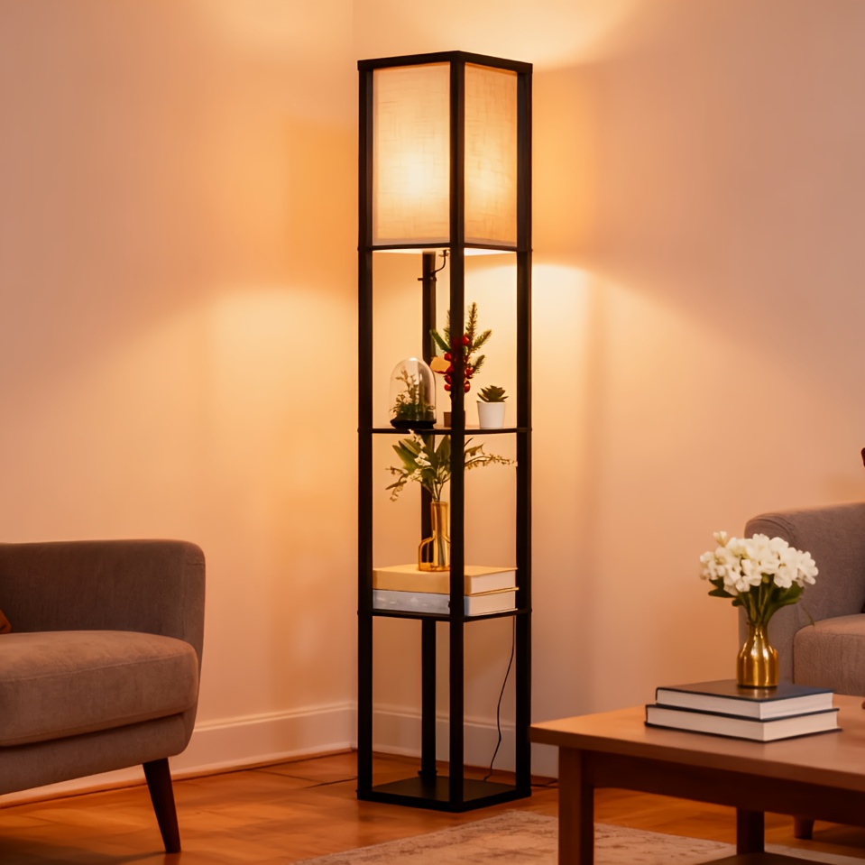 Black Floor Lamp with Wooden Shelf, LED Lighting, Suitable for Living Room, Bedroom, Office, Mother's Day Gift, Gifting, Women's Preference, Stylish and Attractive Design