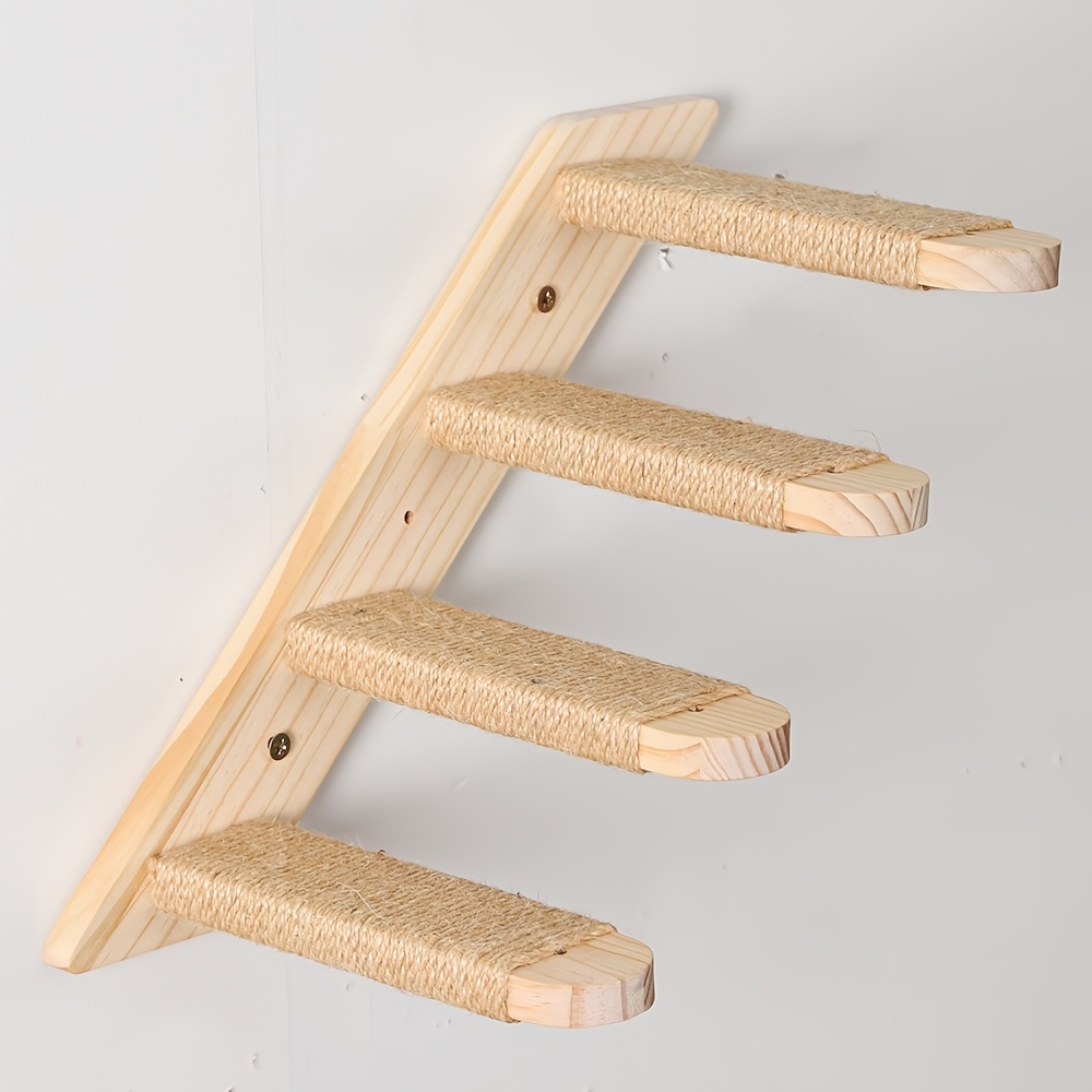 Wood Cat Wall Shelves, 2-level Or 4-level Cat Wall Steps With Jute Scratching Steps, Cat Climbing Wall, Cat Wall Furniture