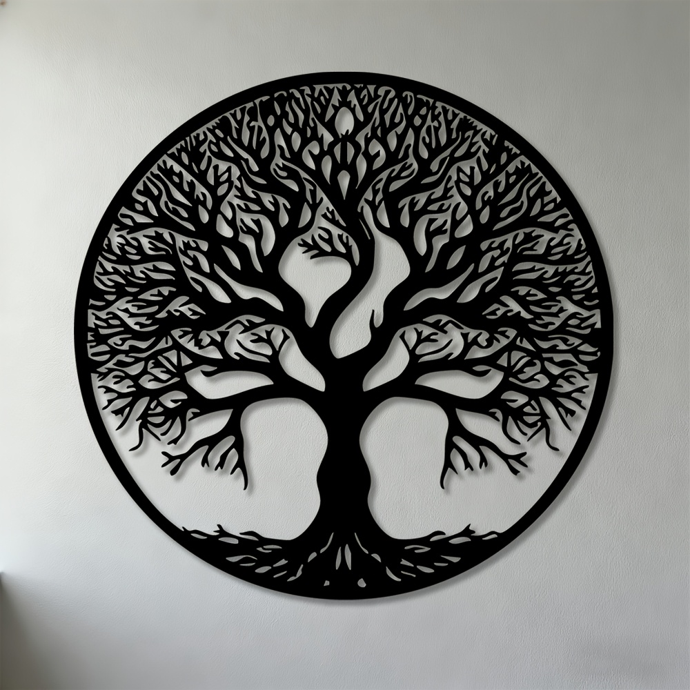2d-flach,  . lebensbaum-wandskulptur aus metall – moderne minimalistische wandkunst-dekoration aus eisen mit lebensbaum-symbol,   für wohnzimmer, schlafzimmer, büro-dekor – eisen für heimdekoration, installation &  , 2d-flach