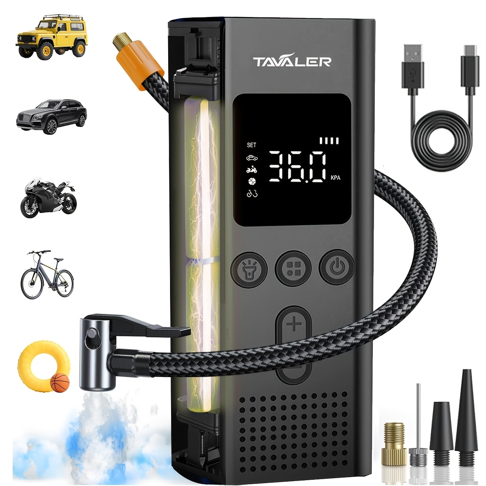3-150 psi ballpumpe tragbarer luftkompressor - 150 psi elektrische fahrradluftpumpe, 3x schnelle autoreifenluftpumpe - kabellose autoreifenpumpe mit manometer led-licht - elektrische luftpumpe mit automatischer abschaltung für auto, motorrad, fahrrad, bälle