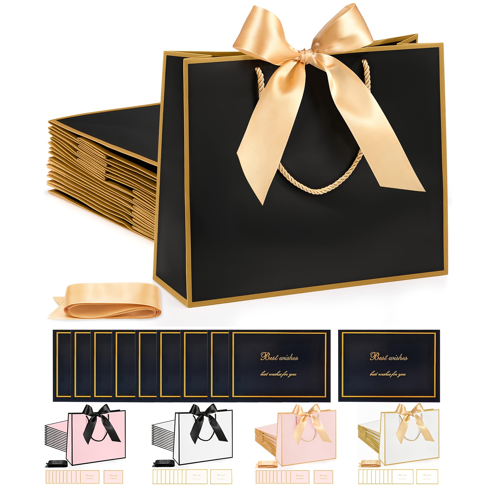 

20pcs Thank You Gift Bags Set With Handles 10pcs Elegant Gift Bags With Bow Ribbon And 10pcs Gift Cards For Christmas Wedding Bridal Shower Birthday Valentine's Day Housewarming Holiday Gift Bags