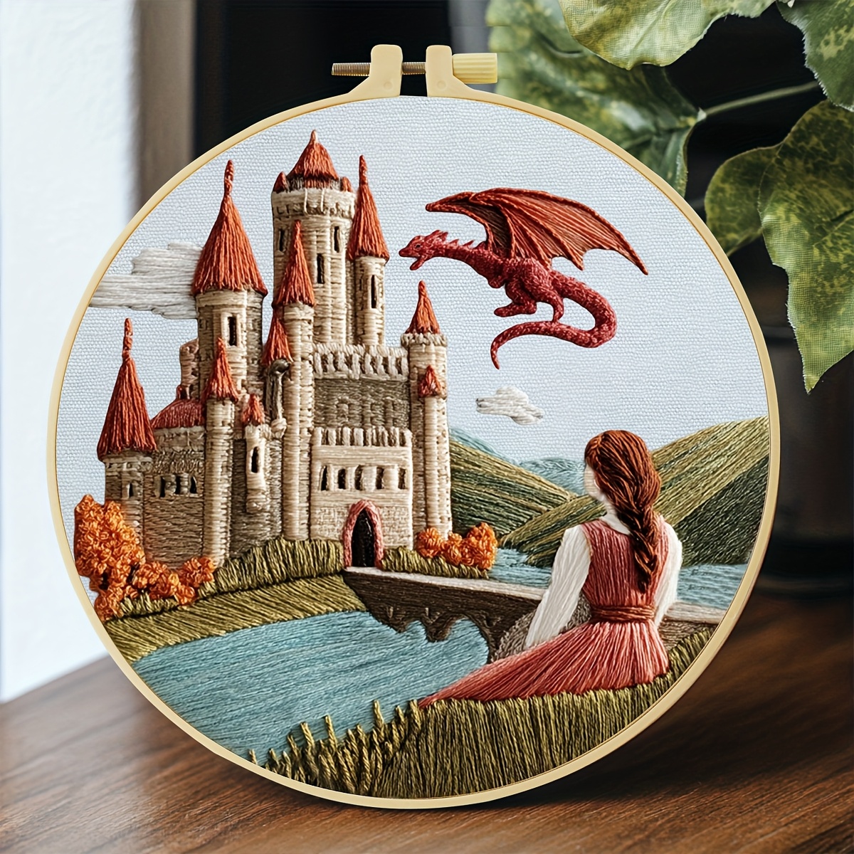 TEMU Embroidery Kit, 20x20cm/7.9x7.9inch, Dragon , Handmade Embroidery Kit, Suitable For Adult Beginners, Includes Embroidery Cloth, Instructions,