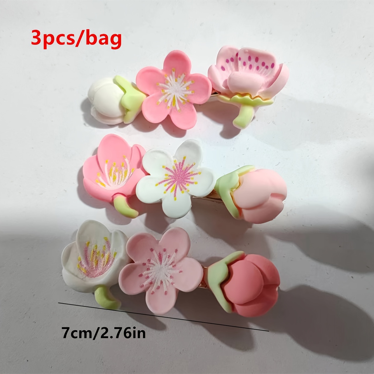 Set Of 3 Peach Hairpins For Women And, Featuring Sweet Floral Designs, Perfect As Hair Additions