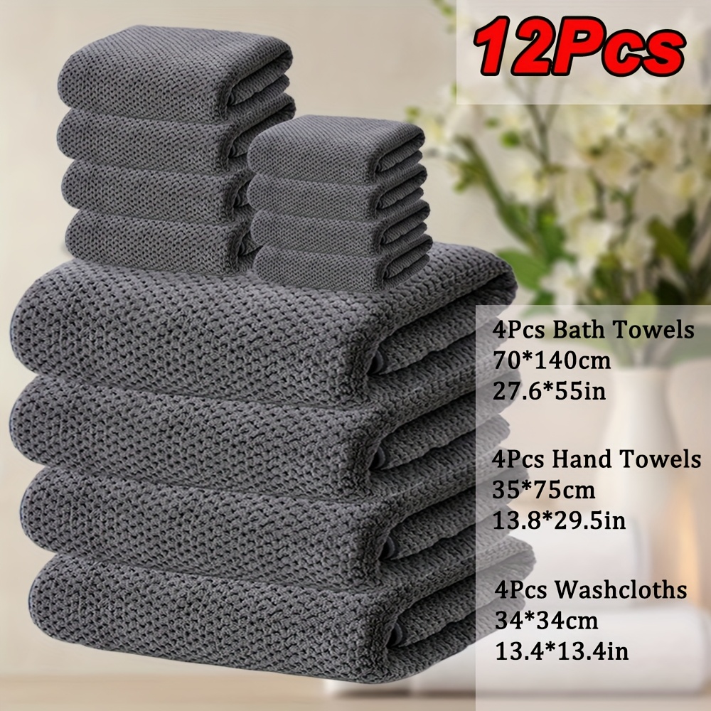 E-shop 12-teiliges Badetuch-Set, inklusive 4 Badetücher, 4 Handtücher, 4 , Ananas-Gittermuster, Mikrofaser-Material, weich und bequem, gute