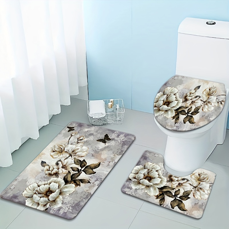 

3pcs Luxury Bathroom Rug Set - Plush Fleece Mats For Shower, Bathtub & Toilet With Non-slip Backing - Soft, Absorbent & Machine Washable