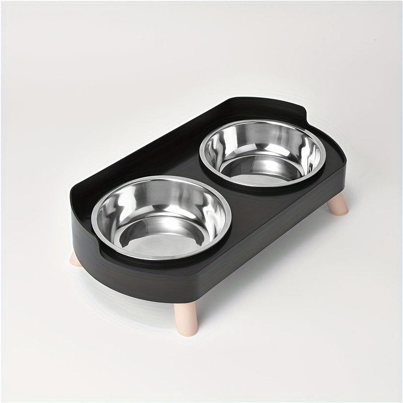 TEMU New Stainless Steel Cat And Dog Elevated Non-slip Double Bowl, Integrated Water And Food Feeding High Stand Double Bowl, Easy To Clean And