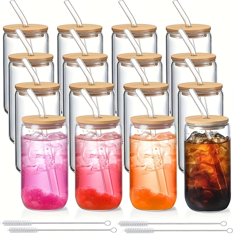 Image of 4/6/8/12/16 Glasses With Lid And Straw Only 16oz, Transparent Glasses Suitable For Gifts, Business, Drink Cup Sets, Iced Coffee Cups, Cute Aesthetic Tea Cups, Homemade Drink Cups