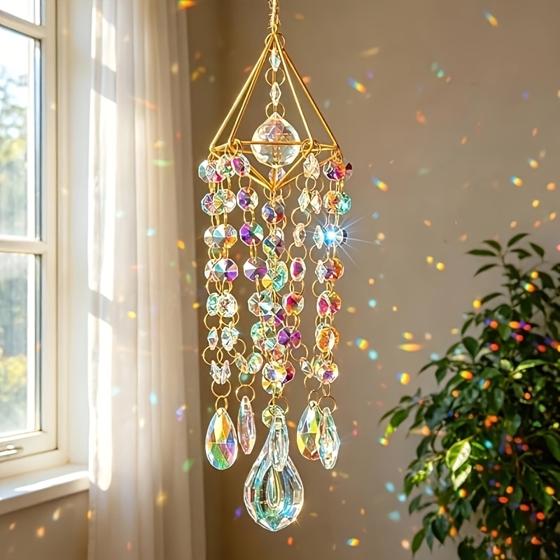 TEMU 1pc Golden Large Rhombus Sun Catcher, Suitable For Indoor And Outdoor Decoration, Courtyard Decor, Holiday Party Decor For Valentine's Day,