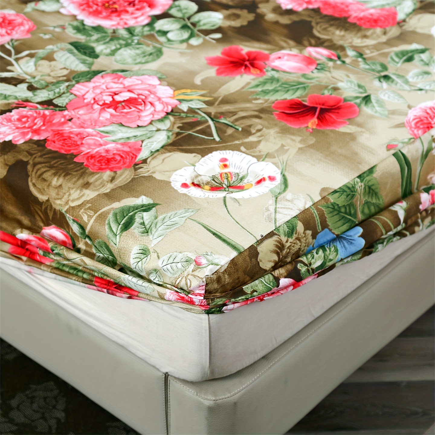 3pcs plant and floral print bedding set soft and comfortable suitable for bedroom and   one fitted sheet two pillowcases without core details 2