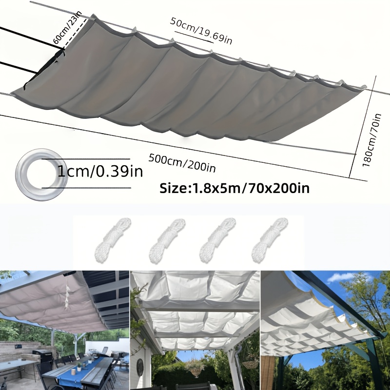 E-shop Markise ausziehbar, verstellbarer Polyesterstoff mit Ösen, Sonnenschutz für draußen, 81-90% Sonnenschutz, einfache werkzeuglose Montage für