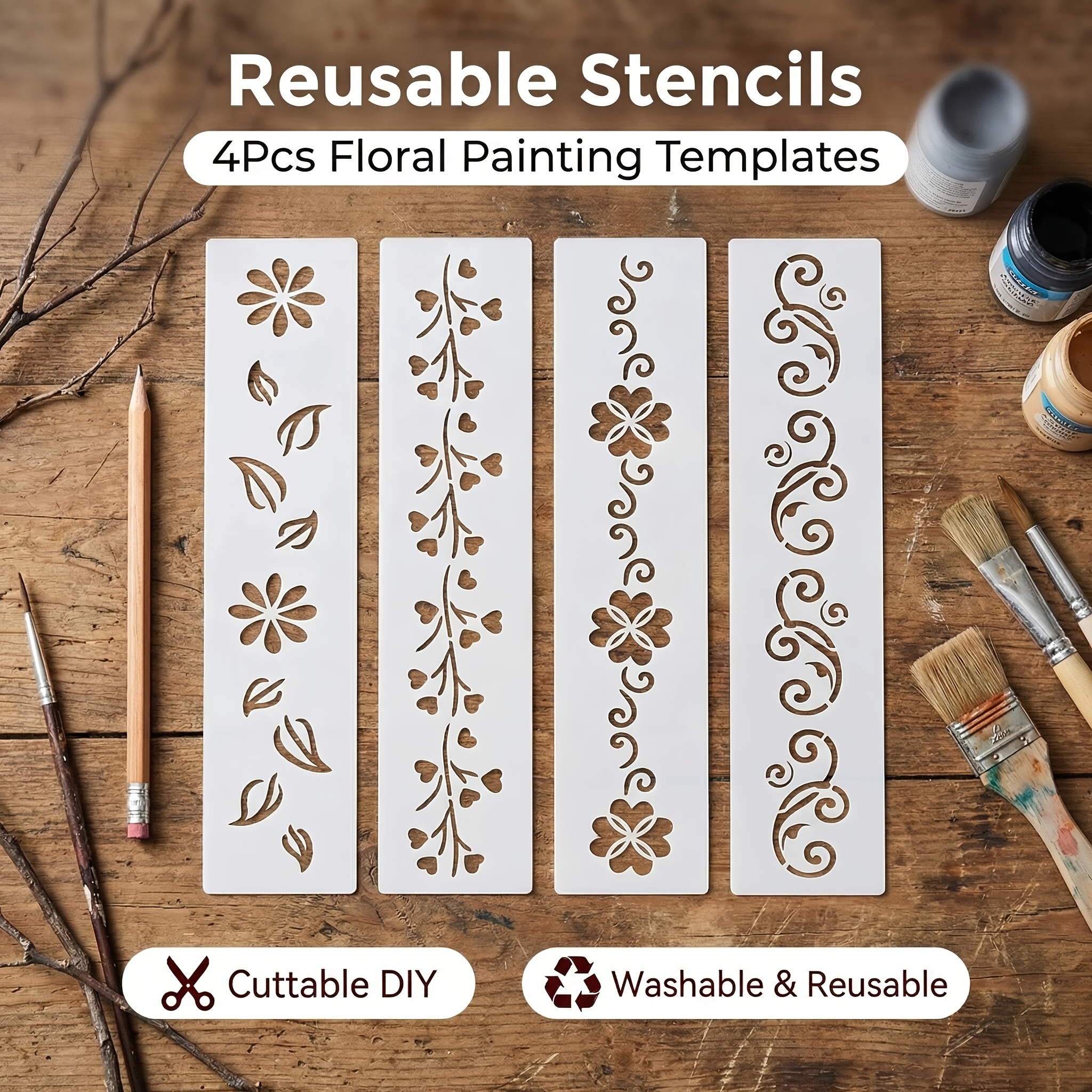 TEMU 4 plantillas de estarcido de encaje en relieve para tela y pared, adecuadas para scrapbooking y de tarjetas de papel, plantillas de de plástico