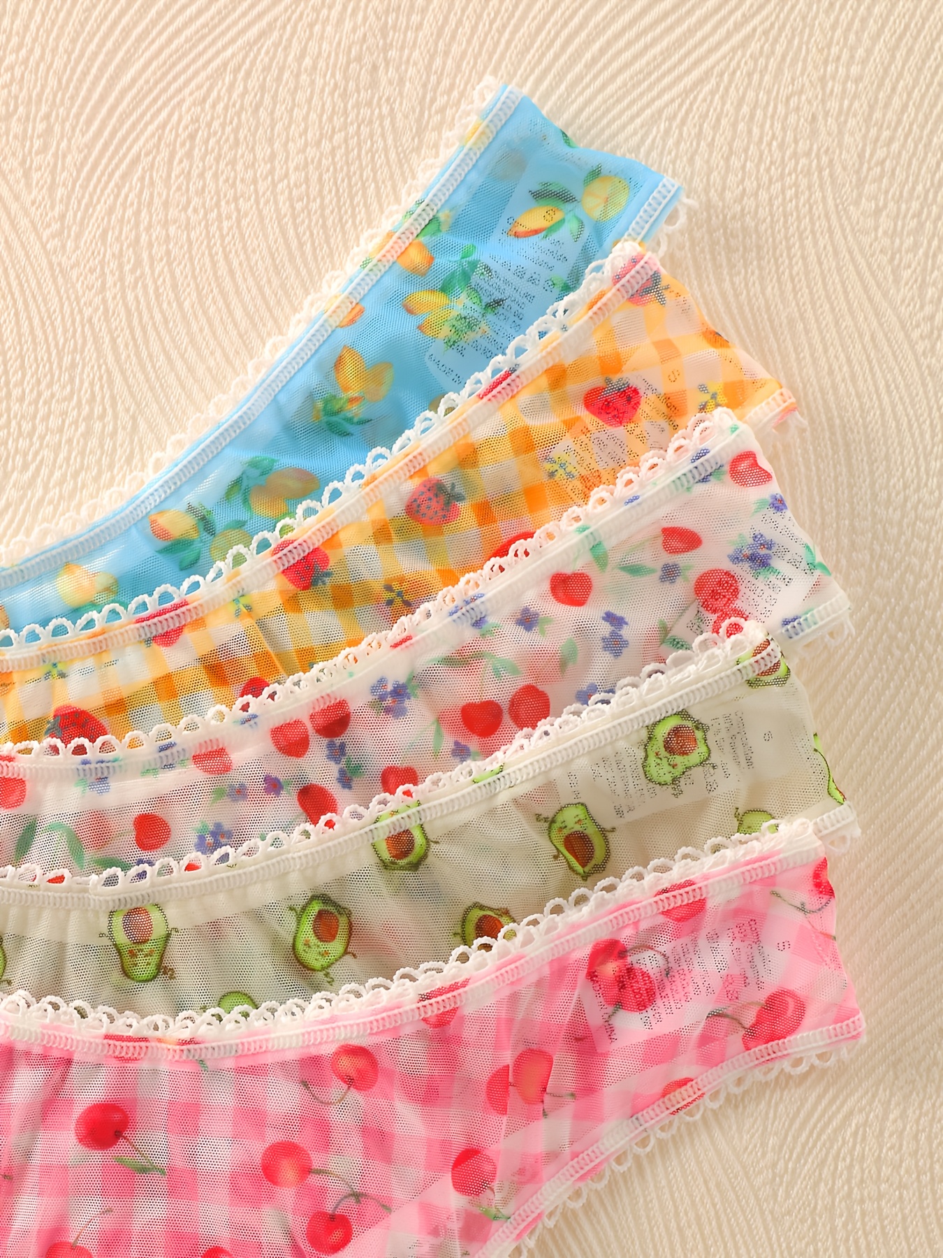 Conjunto de 5 bragas de San Valentín para mujer con estampados de frutas, ligeras, transpirables y cómodas