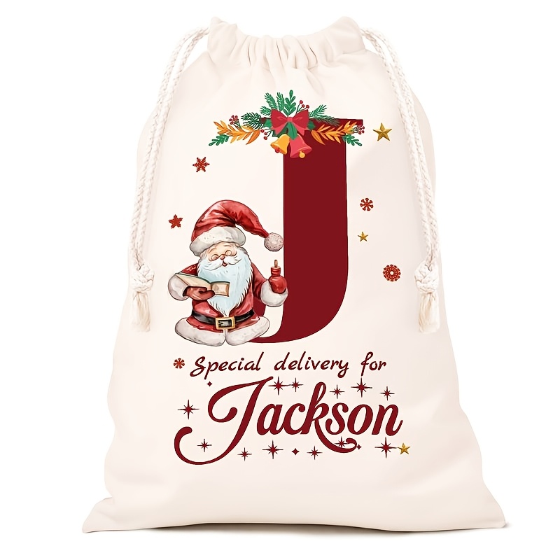 Personalized Name Christmas Gift Bags, Extra Large Drawstring Santa Bags