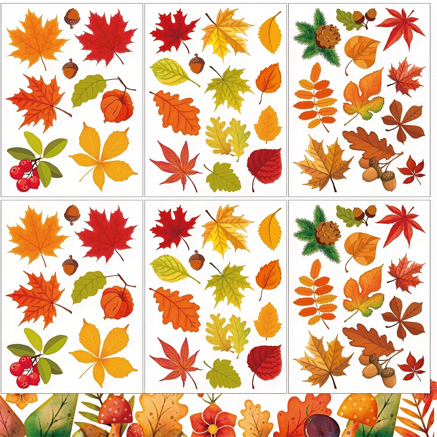 

Thanksgiving Maple Leaf Clings 64pcs, Fall Season Window Decals, Double-sided Print Pvc Static Stickers, 6 Sheets, Suitable For Adults And Teens (14+)