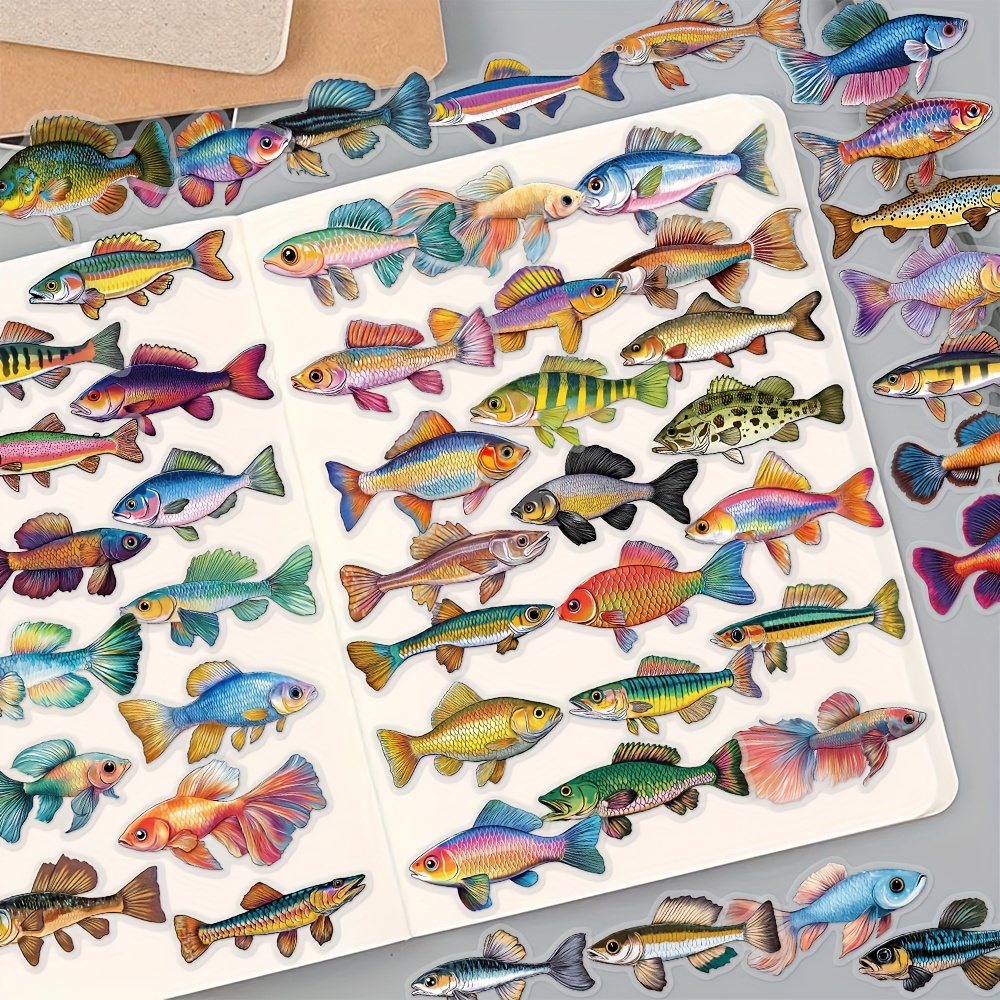 Image of 50/100pcs Creative Fish Pet Stickers, Suitable For Diy Phone Cases, Scrapbooks, Journals, Guitars, Skateboards, Diaries, Mixed Colors