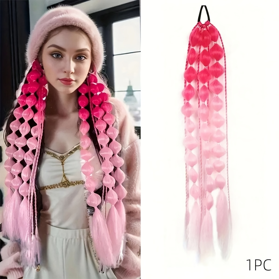 TEMU 1pc Women's Straight Bubble Ponytail Extensions - 2pcs/1pc, 24" Lightweight Hair Extensions With Tie, Ombre Synthetic Ponytails Suitable For All