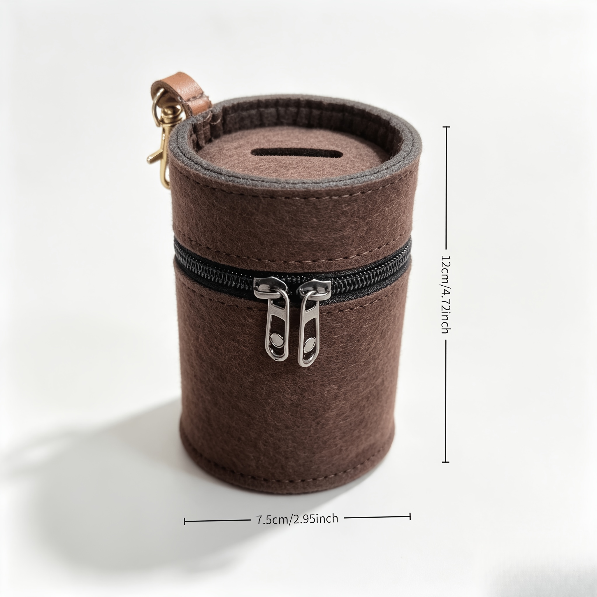TEMU 1pc Handmade Felt Coin Purse & Car Cup Holder Organizer - Cylindrical Zippered Coin Storage Suitable For, Cash, Small Items, Car Accessories,