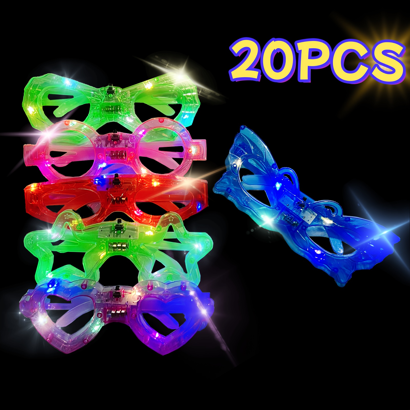 TEMU 20pcs Led Glow In The Dark Glasses With 3 Light (/strobe/flashing) - Multicolor Light Up Party Eyewear For Rave, Wedding, Birthday, Concert -