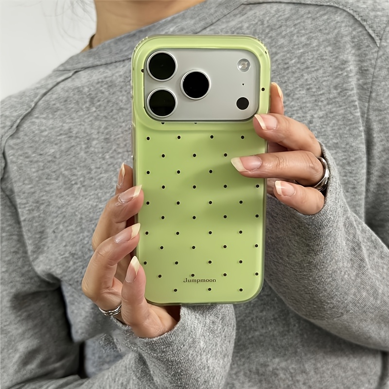 TEMU Phone Case: Korean-style Instagram-inspired Simple And Fresh Pink-green Small Polka Dot Frosted Skin---layer Phone Case, Candy-colored Tpu