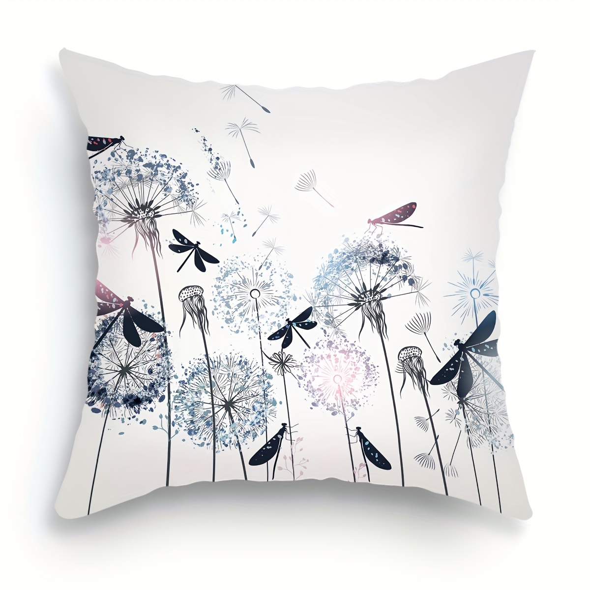 

1pc, Dandelion Dragonfly Ink Painting Print Throw Pillow Case, Home Decor Sofa Cushion Throw Pillow Pillow Cover 18"x18