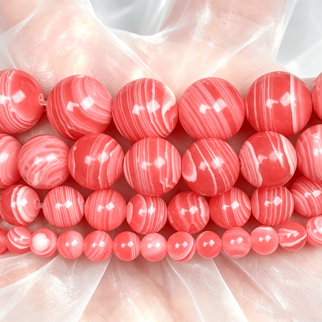 TEMU Red And White Striped Beads 4/6/8/10mm - Handmade Making, Fashionable Bohemian Style, Exquisite Necklace, Bracelet, And Earring Jewelry